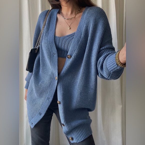 CARDIGAN two-piece knitted cardigan — In Denim Blue - Picture 6 of 7